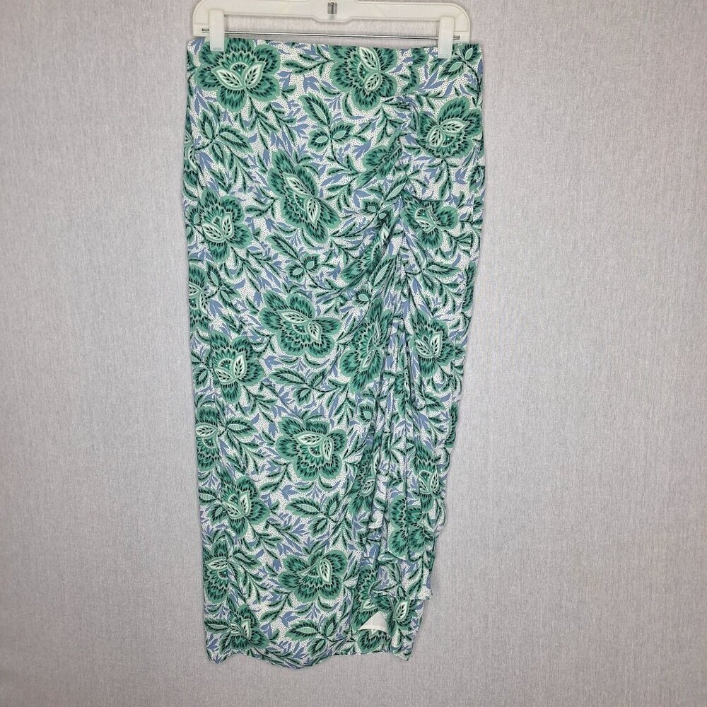 💙 Ann Taylor Rushed Floral Midi Skirt Size 8 Flattering Cover Up Beach Vacation